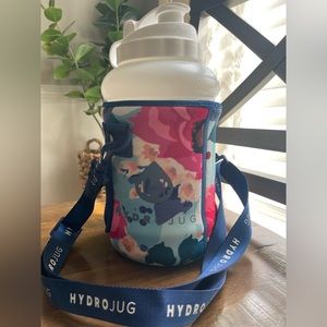 White HydroJug with straw & floral cover